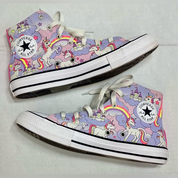 Big girls / junior size 6 Converse high top “Neon Unicorn” sneakers - Picture 2 of 9